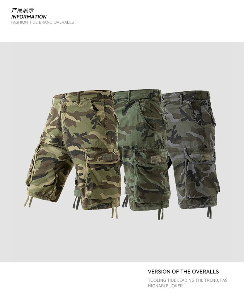 Men's Camo Cargo Shorts Outdoor Multi-Pocket Cotton Casual Shorts Summer Half Pants Breathable Shorts