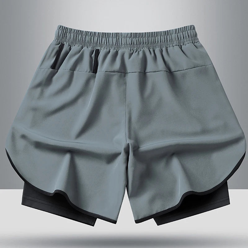 Men's quick drying and breathable 2-in-1 running shorts with built-in lining suitable for exercise jogging and marathon running