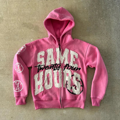 Quick Delivery Y2K Letter Sticker Printed Street Hip-Hop Style Heavyweight Hooded Sweatshirt Cardigan Design High Street Jacket
