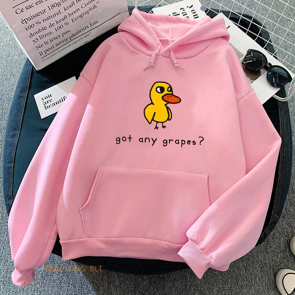 The Duck Song Got Any Grapes Printed Hoodies Kawaii Cartoon Women Sweatshirts Fashion Casual HipHop Sweatshirt Harajuku Unisex