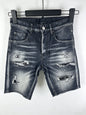 3006 Summer New Men's Jeans Washed Ripped Patch Paint Slim-fit Micro-elastic Denim Shorts Men's Black