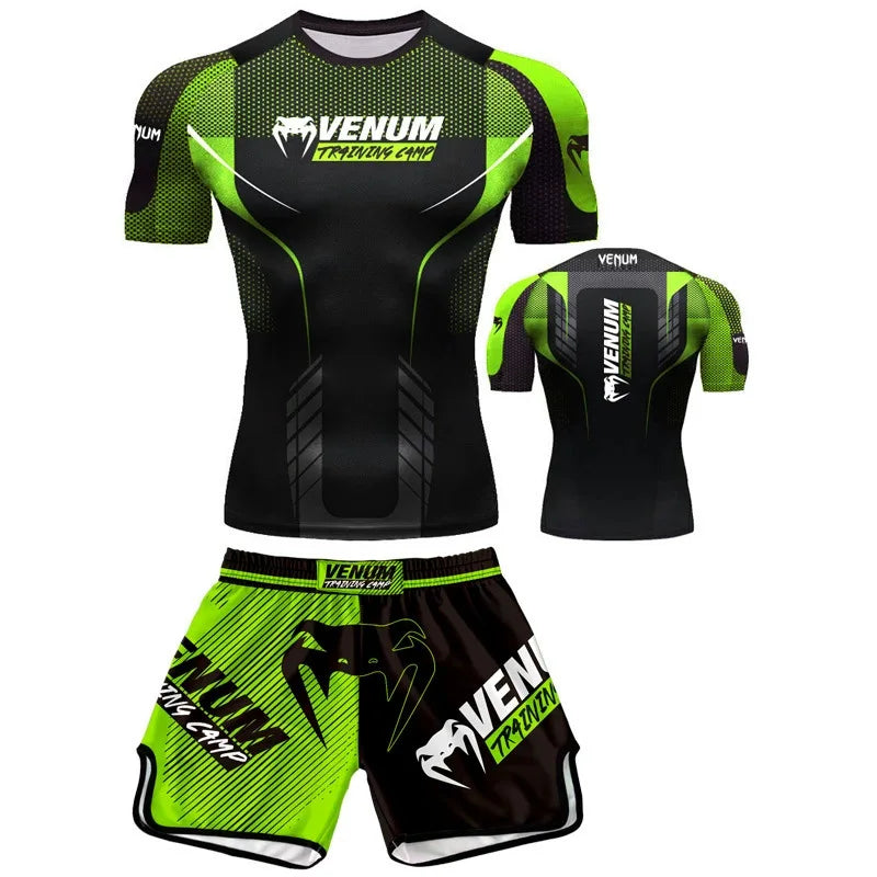 Free fighting and Boxing MuayThai Shirt shorts set Venom UFC Sets Quick-Drying Breathable Polyester Training T-Shirt Shorts set
