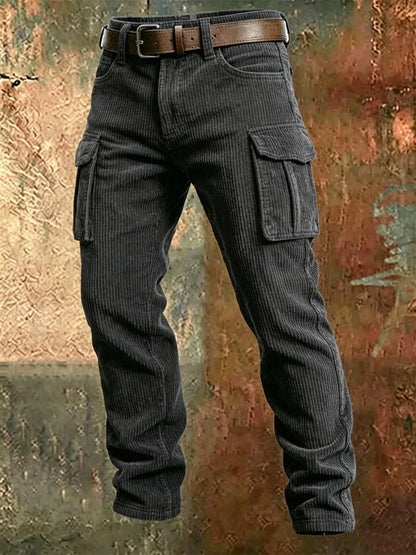 Spring Summer Stylish Straight Cargo Pants Men Casual Texture Corduroy Trousers For Men Daily Leisure Loose Pant Streetwear