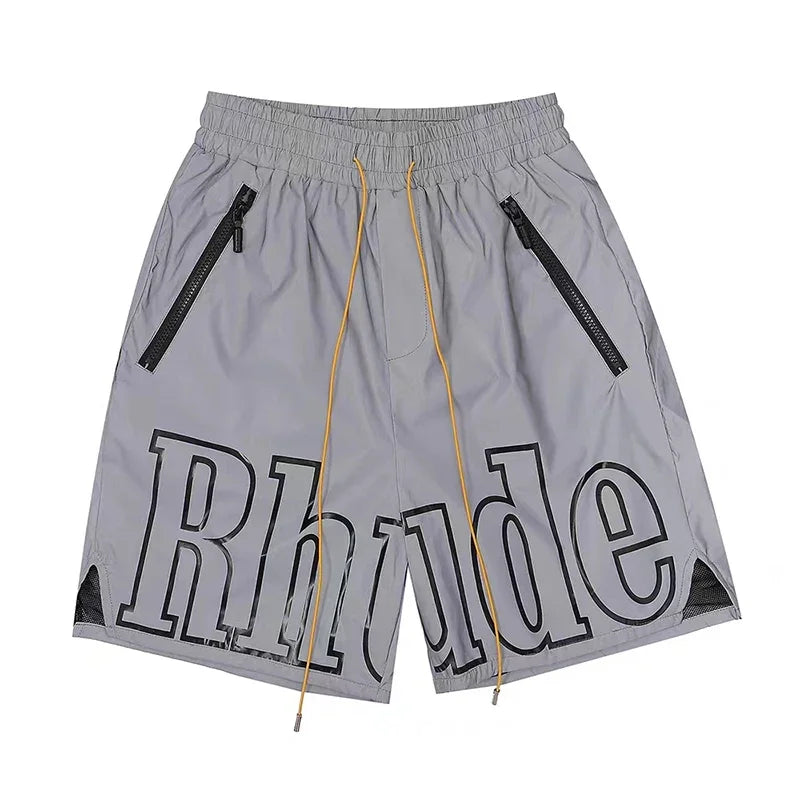 Latest Style RHUDE Men's  Casual Shorts Hip Hop Elastic Waist Drawstring Zip Pocket Summer Street Leisure Beach Shorts