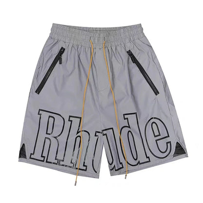 Latest Style RHUDE Men's  Casual Shorts Hip Hop Elastic Waist Drawstring Zip Pocket Summer Street Leisure Beach Shorts