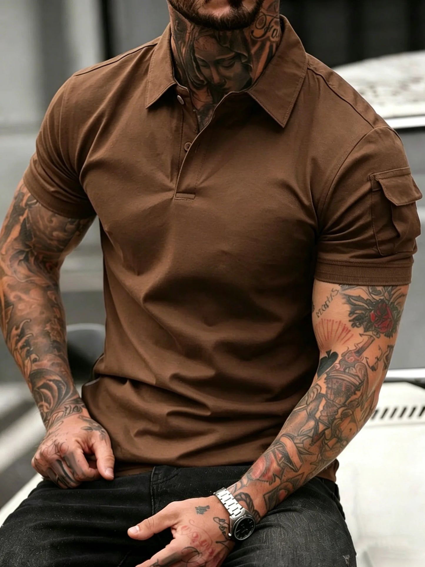 Soft Breathable Pocket Short Sleeve For Man Summer Loose Solid Polo Shirt New Fashion Daily Streetwear Sport Basic T-Shirt