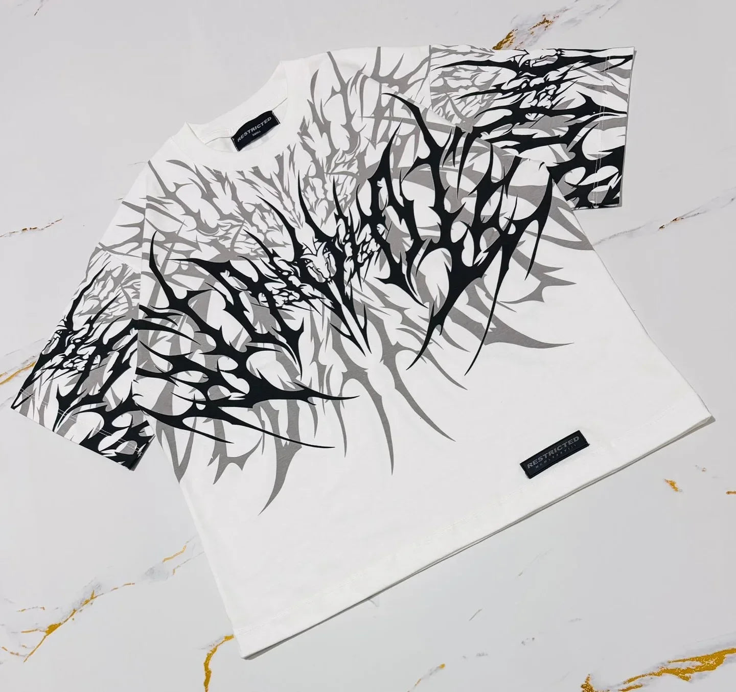 Cyberpunk Gothic T Shirt Edgy Thorn Texture Print Pure Cotton Streetwear Fashion Graphic Tee Urban Style Comfortable Fit