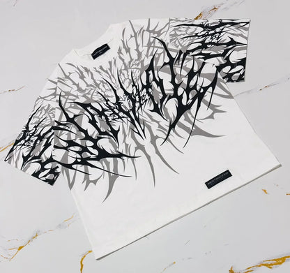 Cyberpunk Gothic T Shirt Edgy Thorn Texture Print Pure Cotton Streetwear Fashion Graphic Tee Urban Style Comfortable Fit