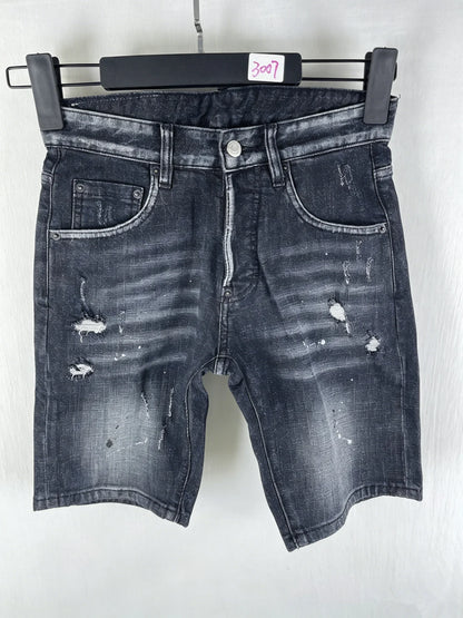 3006 Summer New Men's Jeans Washed Ripped Patch Paint Slim-fit Micro-elastic Denim Shorts Men's Black