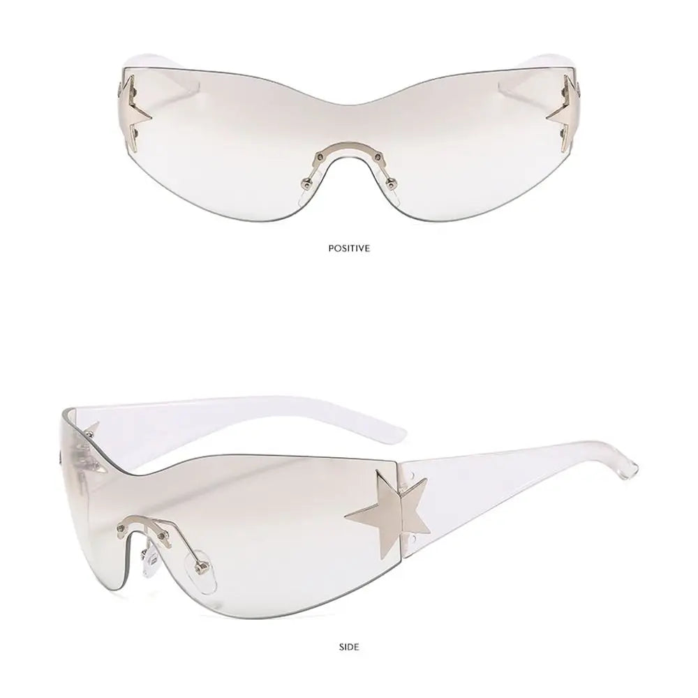 Rimless Punk Sunglasses Goggle Women Men Luxury Brand Wrap Around Sun Glasses Five Star Eyewear Sports One Piece Shades