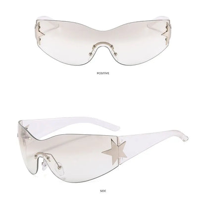 Rimless Punk Sunglasses Goggle Women Men Luxury Brand Wrap Around Sun Glasses Five Star Eyewear Sports One Piece Shades
