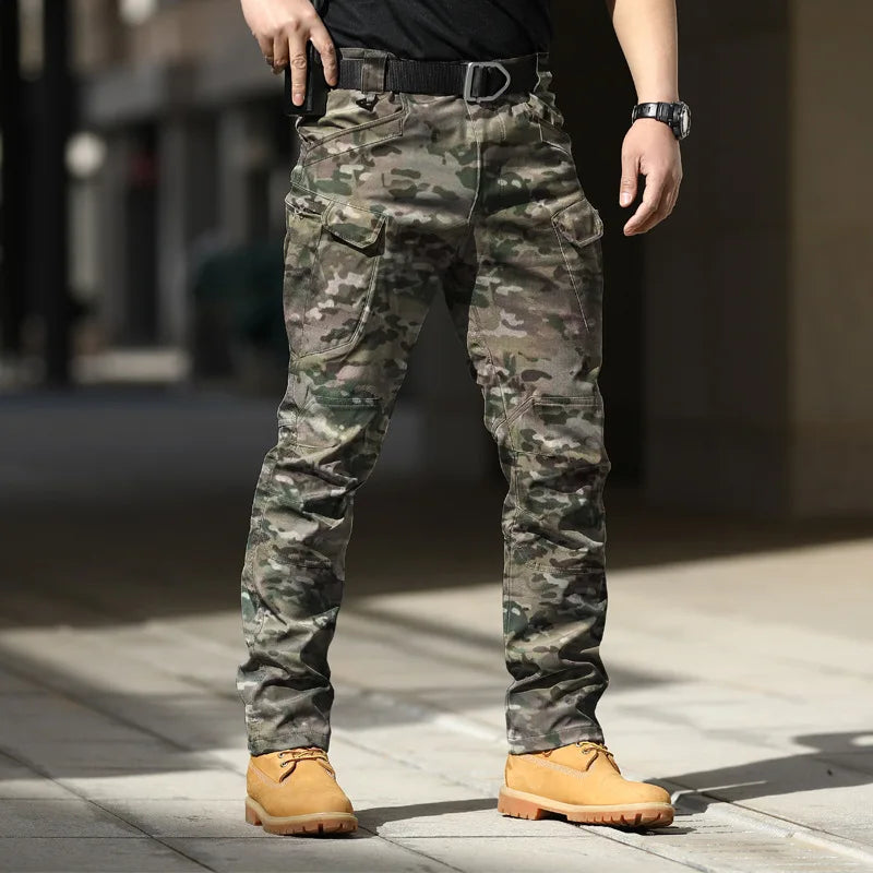 Men Outdoor Pants Multi Pockets Elastic Tactical Pant Waterproof Plus Size Casual Cargo Trousers Pockets Men Clothing