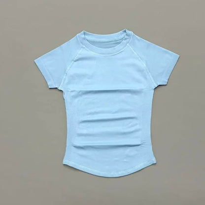 Histello Women Short Sleeve Sports T-Shirt Round Neck Breathable Stretchy Quick Dry Top Yoga Gym Running Fitness Activewear