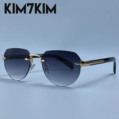 Square Rimless Punk Sunglasses Men Designer Vintage Polygon Metal Sun Glasses Male Fashion Eyewear Pilot Shades