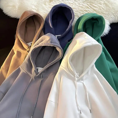 Oversize Hoodie Sweatshirt Pure Color Fleece Lined Couple Style High Quality Green Heavyweight Hooded Jacket for Men And Women