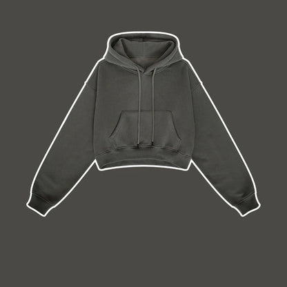 Profashion  Loose Hoodies Women Autumn Winter Long Sleeve Crop Top Streetwear Solid Drawstring Hooded Shirt Casual Female Sweatshirt