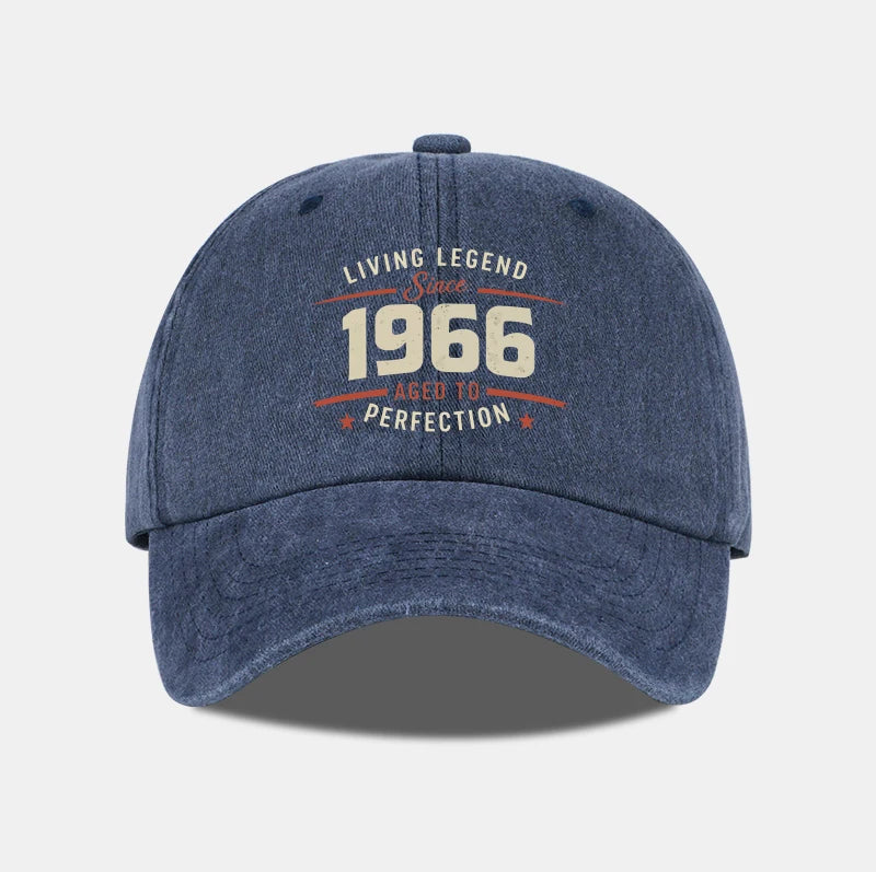 "Living Legend Since 1966" Washed Baseball Cap Adjustable Unisex Gift For Vintage Lovers