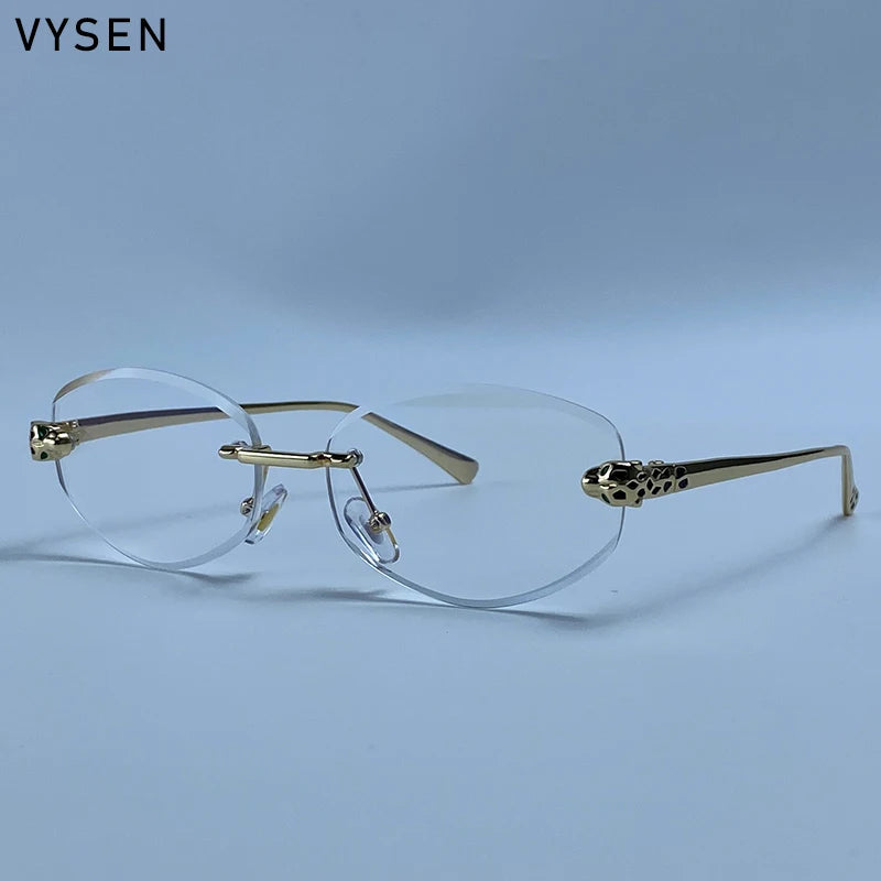 Vintage Rimless Oval Punk Sunglasses Men Luxury Designer Leopard Head Frameless Sun Glasses Hip Hop Outdoor Shades Eyewear