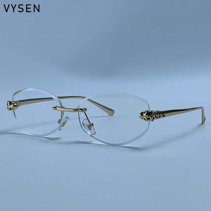 Vintage Rimless Oval Punk Sunglasses Men Luxury Designer Leopard Head Frameless Sun Glasses Hip Hop Outdoor Shades Eyewear
