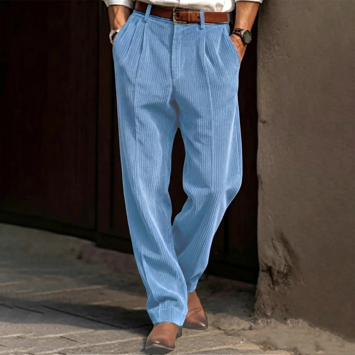 Spring Summer Stylish Straight Cargo Pants Men Casual Texture Corduroy Trousers For Men Daily Leisure Loose Pant Streetwear
