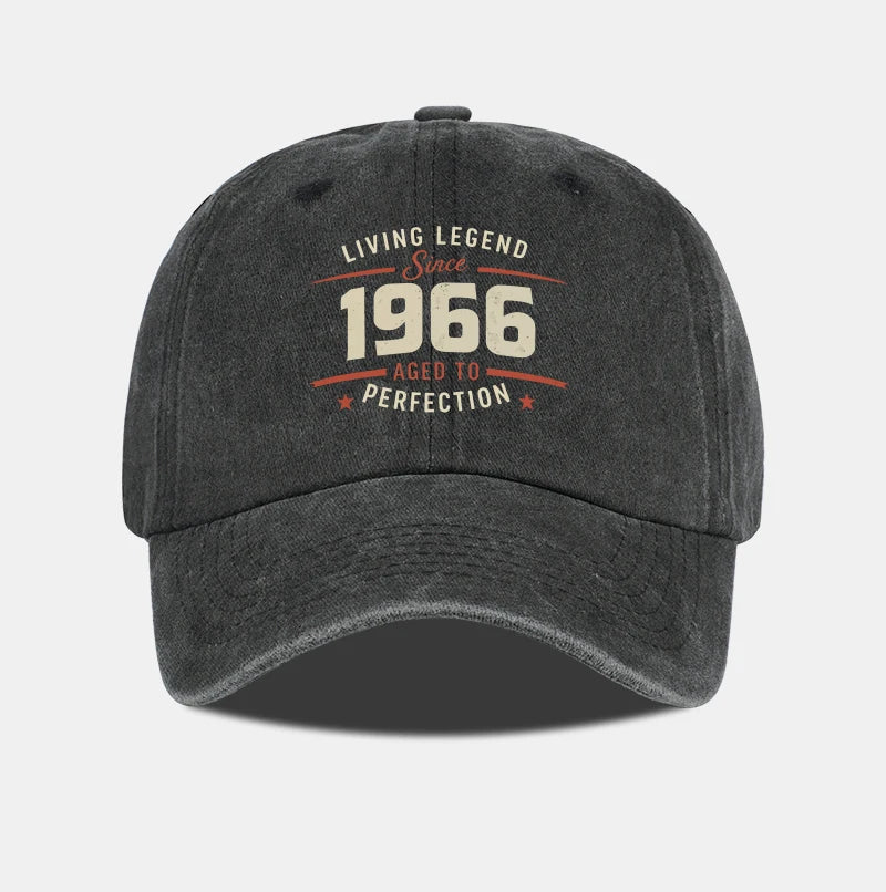 "Living Legend Since 1966" Washed Baseball Cap Adjustable Unisex Gift For Vintage Lovers