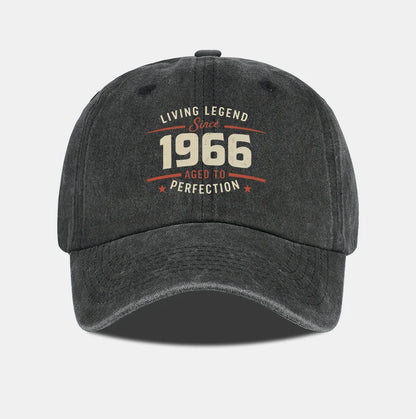"Living Legend Since 1966" Washed Baseball Cap Adjustable Unisex Gift For Vintage Lovers