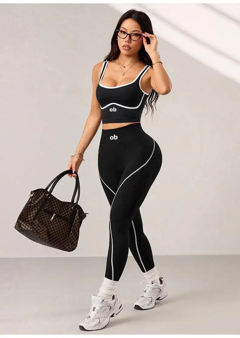 New Model Seamless Yoga Long Pants Set - Women's Fitness and Exercise Set - Yoga Top - High-Waisted Peach-Buttock Long Pant