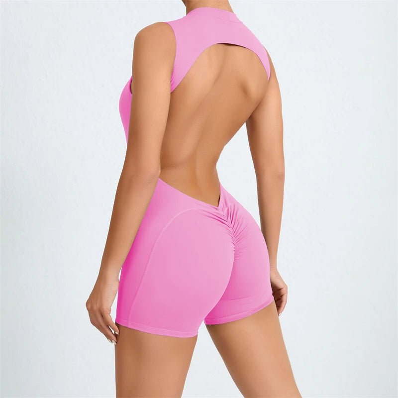 Allure The Brand Women Backless Romper ATB High Support Backless Sport Jumpsuit Hollow Gym Bodycon Short Jumpsuit Playsuit Women