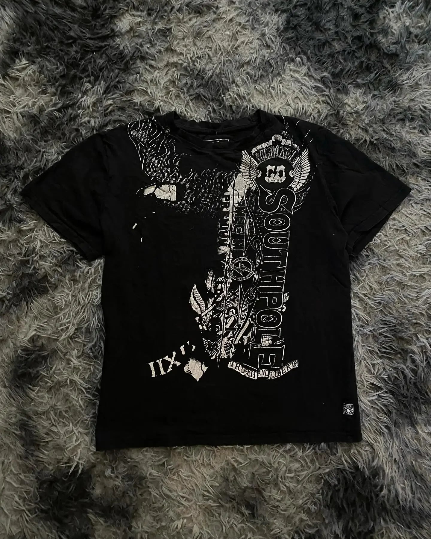 Southpole Y2K Vintage Cotton Graphic Tee Distressed Oversized Unisex T-Shirt with Gothic Print Streetwear Retro Soft Shirt Man
