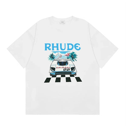 Latest Style RHUDE Men's  Casual Shorts Hip Hop Elastic Waist Drawstring Zip Pocket Summer Street Leisure Beach Shorts