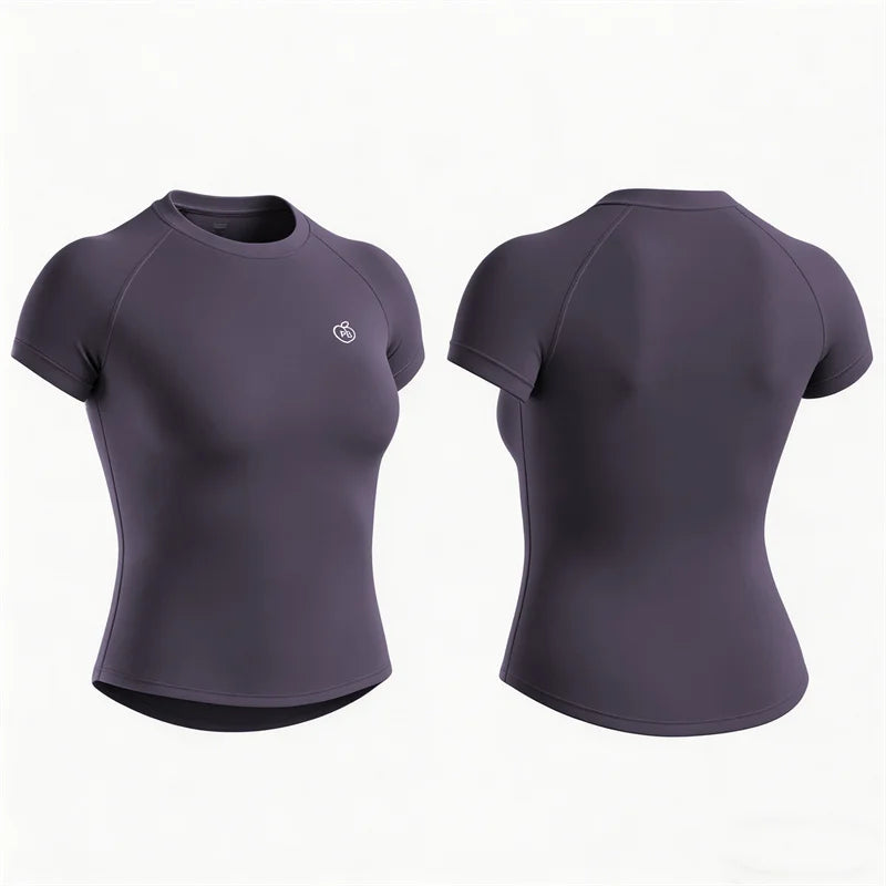 Women Bum Shaping Tee Seamless Short Sleeve Tops Gym Workout Running T-Shirts Fitness Activewear Athletic Shirts