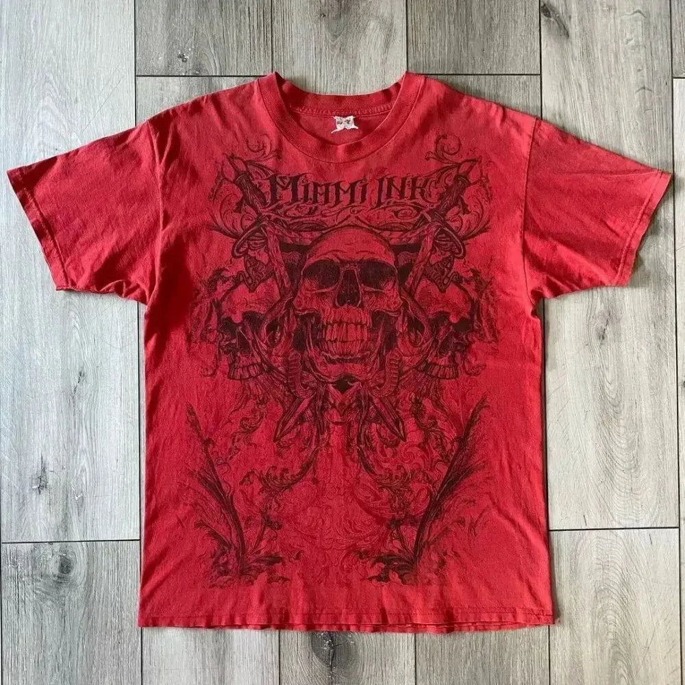 Summer New Men's Breathable Round Neck T-shirt Y2K Retro Clothing Punk Hip Hop Pattern Printed