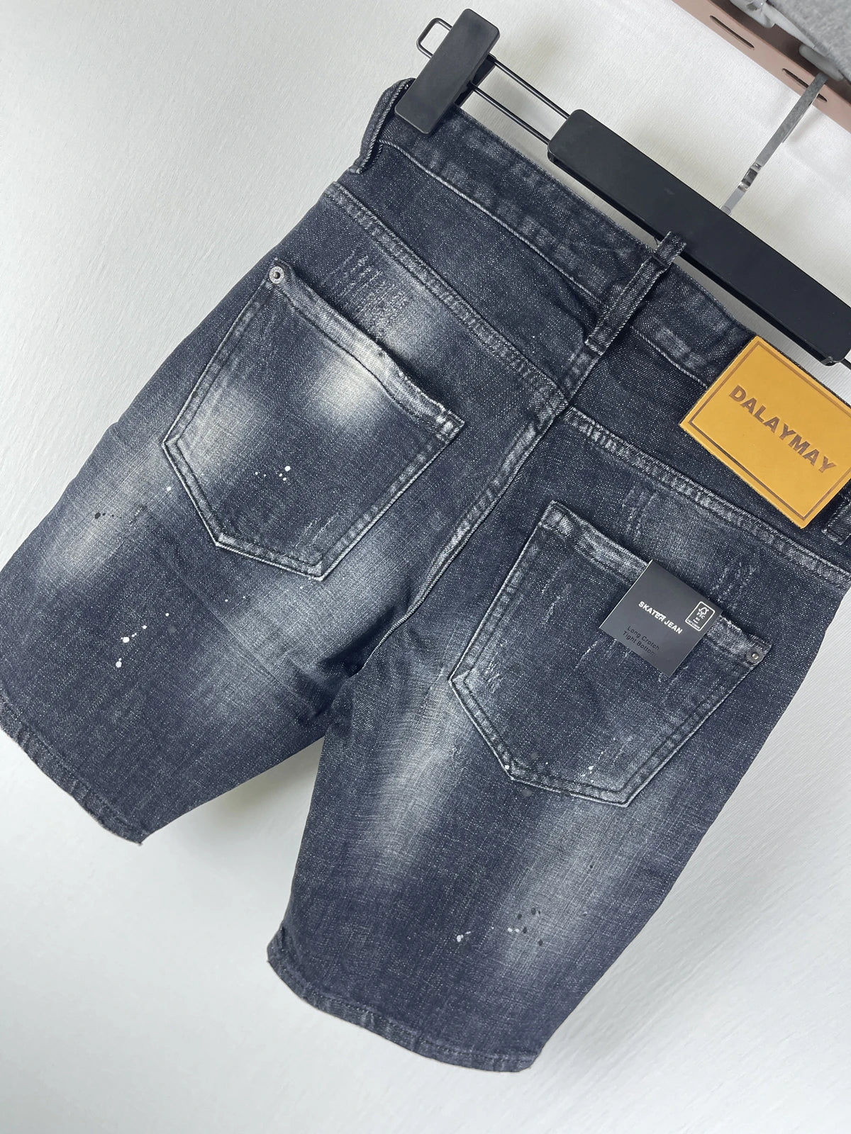 3006 Summer New Men's Jeans Washed Ripped Patch Paint Slim-fit Micro-elastic Denim Shorts Men's Black