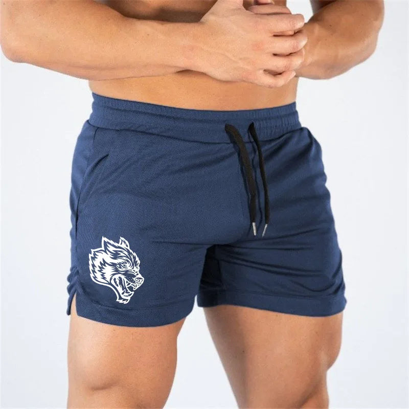 Wolf Logo Quick Dry Mesh Single Layer Running Gym Fitness Bodybuilding Training Shorts Men Jogging Sports Bottoms
