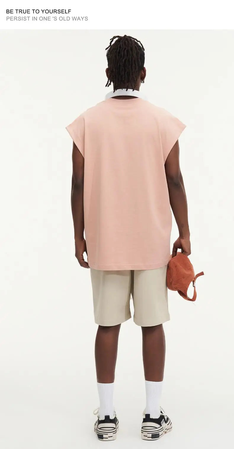 270gsm Summer Tank TopSleeveless T shirt 100% Cotton Solid Color Men Oversized Causal O-neck Basic T-shirt High Quality