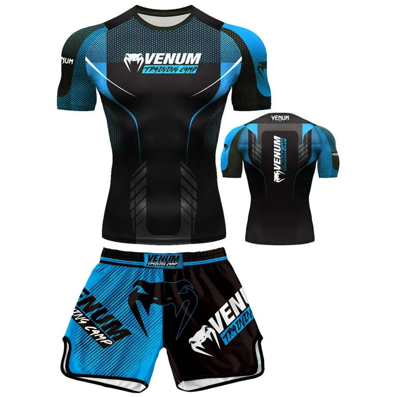 Free fighting and Boxing MuayThai Shirt shorts set Venom UFC Sets Quick-Drying Breathable Polyester Training T-Shirt Shorts set