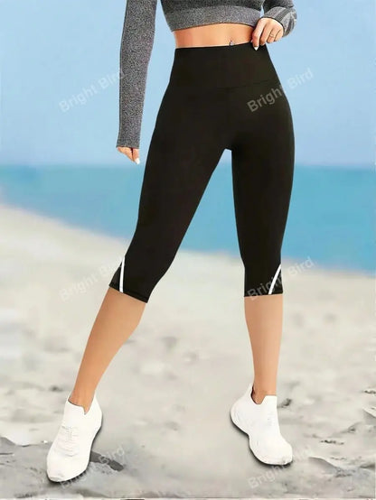 Mesh High Waist Yoga Pants Capri Leggings For Women, Tummy Control Workout Capri Leggings, Women's Activewear