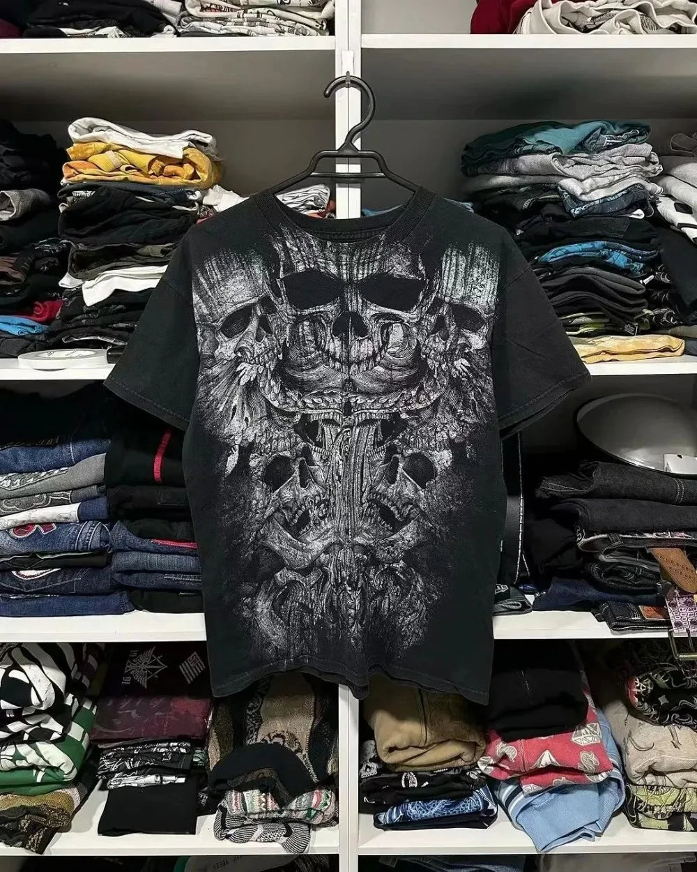 Summer New Men's Breathable Round Neck T-shirt Y2K Retro Clothing Punk Hip Hop Pattern Printed