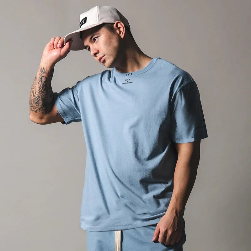Cotton Gym Shirt Sport T Shirt Men Short Sleeve Running Shirt Men Workout Training Tees Fitness Loose large size M-XXXL