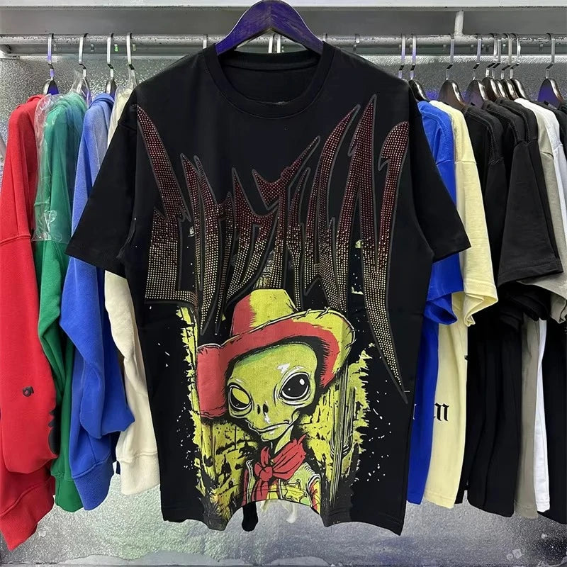 Unisex Couple Street Style Angel Print Summer Top Round Neck Short Sleeve T-Shirt