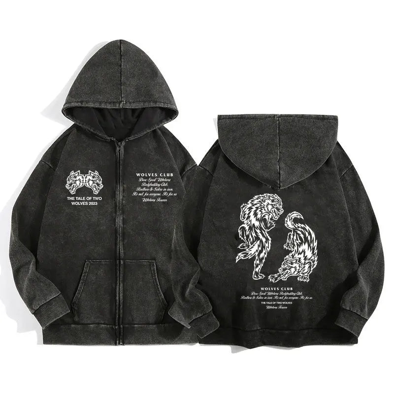 Darc Wolves Sport Zip Up Hoodies for Unisex Cotton Print Gothic Harajuku Jacket Hooded Sweatshirts Casual Manga Pullover
