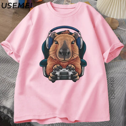 Unisex Gamer Capybara Shirt, Capybara Tank Top, Graphic Cute Rodent T-shirt, Funny Animal Gaming with Controller, Unique