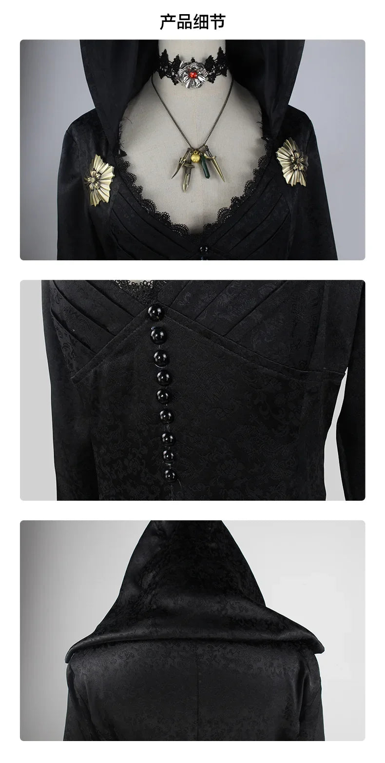 Moth Lady Evil Cosplay Fantasia Village Vampire Lady Dimitrescu Costume Women Black Dress Halloween Carnival Party Suit