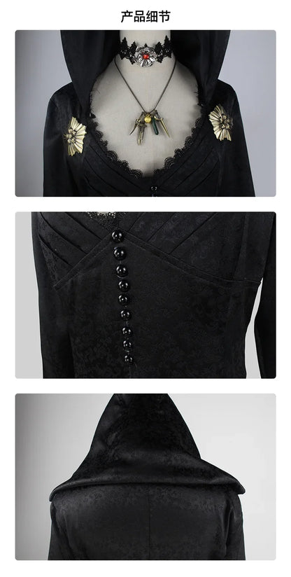 Moth Lady Evil Cosplay Fantasia Village Vampire Lady Dimitrescu Costume Women Black Dress Halloween Carnival Party Suit