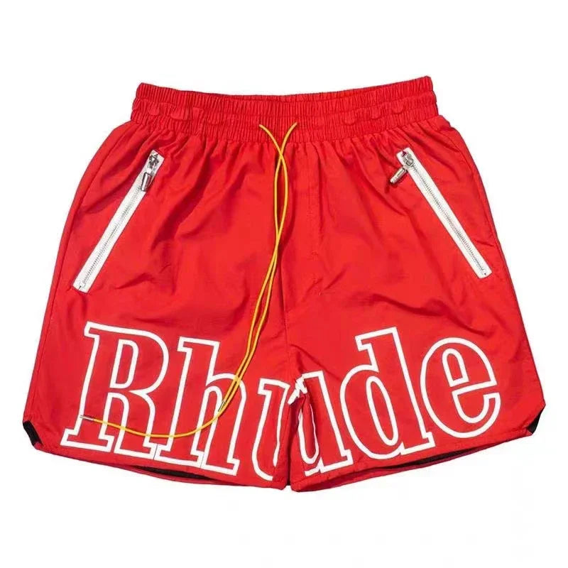 Latest Style RHUDE Men's  Casual Shorts Hip Hop Elastic Waist Drawstring Zip Pocket Summer Street Leisure Beach Shorts