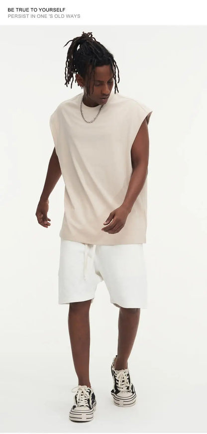 270gsm Summer Tank TopSleeveless T shirt 100% Cotton Solid Color Men Oversized Causal O-neck Basic T-shirt High Quality