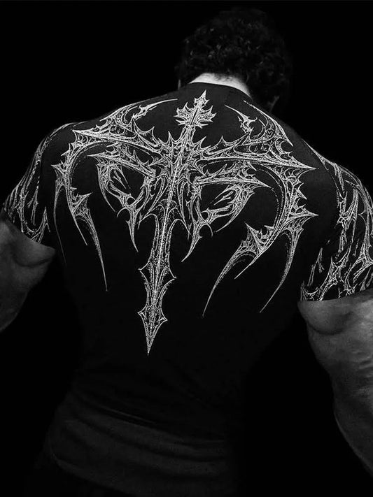 Profashion Men's Gothic Print Tee High Elasticity And Quick Drying