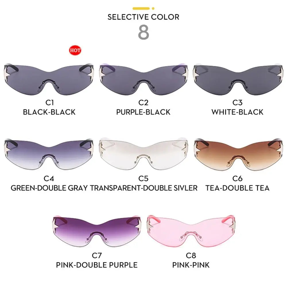Rimless Punk Sunglasses Goggle Women Men Luxury Brand Wrap Around Sun Glasses Five Star Eyewear Sports One Piece Shades