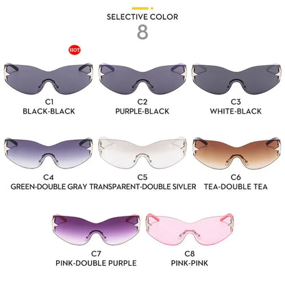 Rimless Punk Sunglasses Goggle Women Men Luxury Brand Wrap Around Sun Glasses Five Star Eyewear Sports One Piece Shades