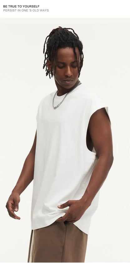 270gsm Summer Tank TopSleeveless T shirt 100% Cotton Solid Color Men Oversized Causal O-neck Basic T-shirt High Quality